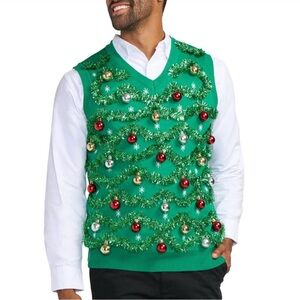 TIPSY ELVES Festive Gaudy Green Christmas Ugly Sweater Vest Size M